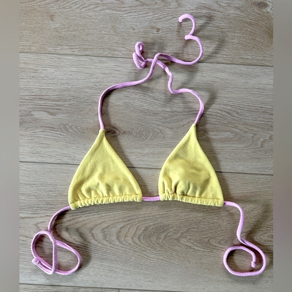 👙 RARE Margot Beach Bunny Triangle Terry Bikini Top Yellow/Pink💖 by Summer Haus